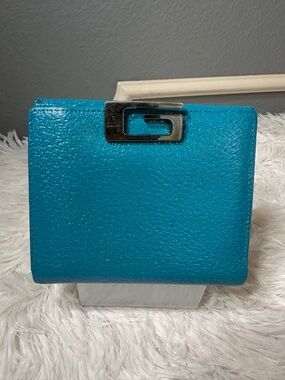 GUCCI Refurbished vintage Teal Leather Wallet with Silver Hardware